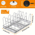 Pots & Pans Organizer Rack for Under Cabinet – 10 Adjustable Dividers, Pull-Out Chrome Steel, for Pot Lids, Cutting Boards & Bakeware, 11” W × 17.5” D × 8.3” H