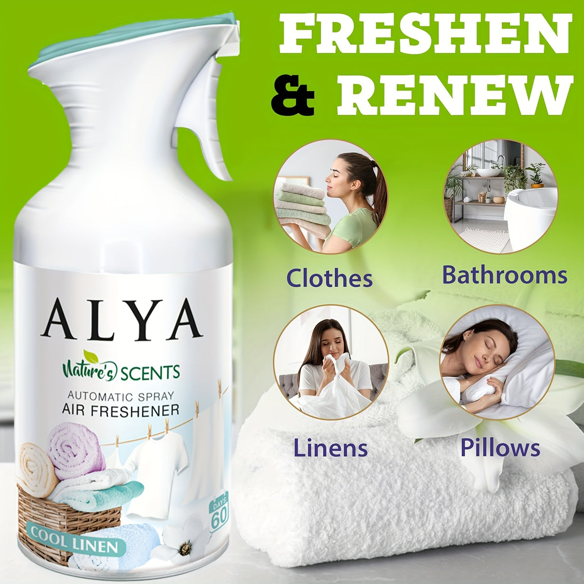 6-Scent Automatic Air Freshener Refills 8.45 oz – Lavender, Vanilla, Cool Linen, Ocean, Magnolia & Mixed Berries Odor Eliminator Spray for Home Bathroom Car Office Closet, 1pc or 4-Pack