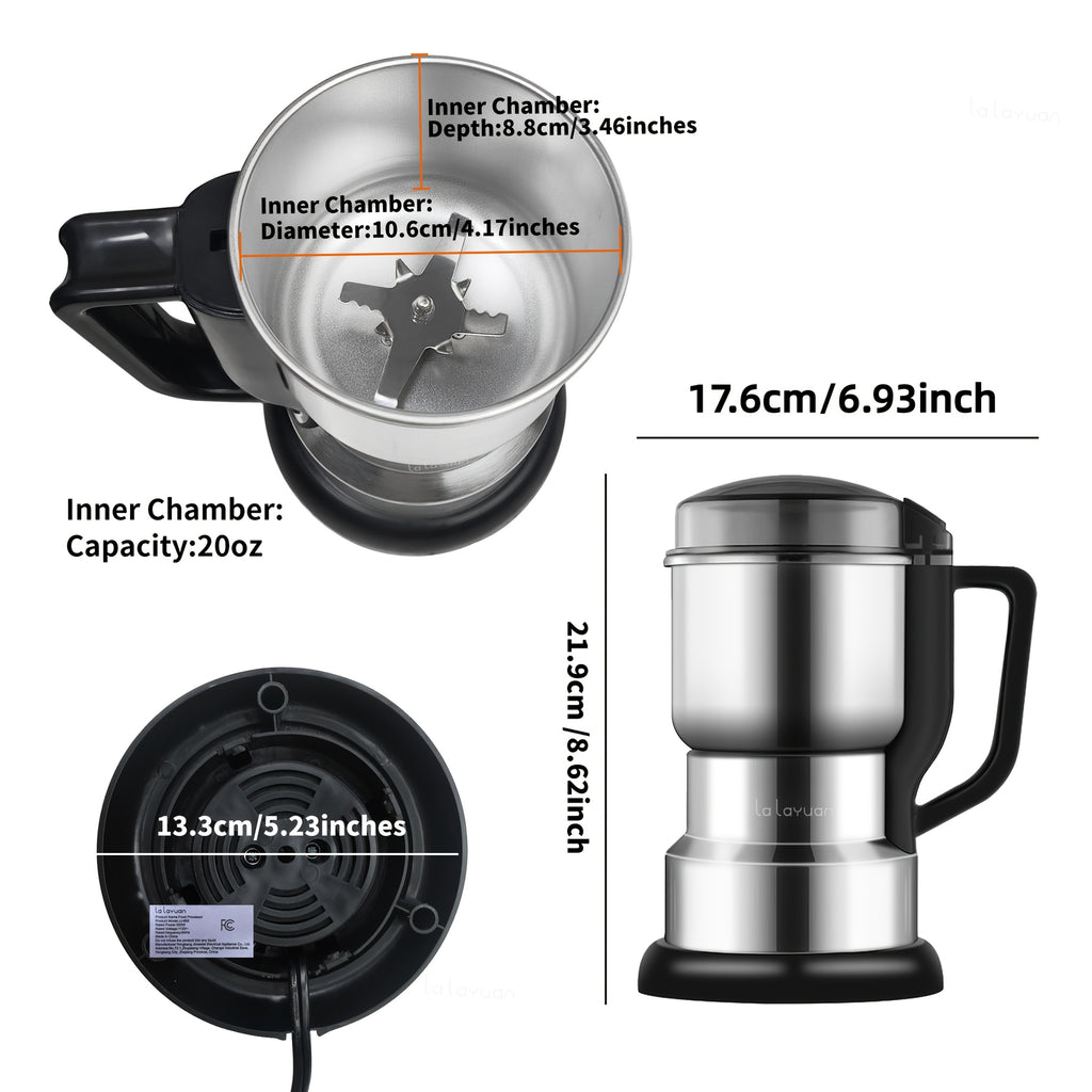Electric Coffee Bean Grinder 300W 400g/14oz, 8-Blade Stainless Steel, One-Touch Button, Grinds Up to 36 Cups in 10 Seconds – Also for Spices, Grains & Nuts