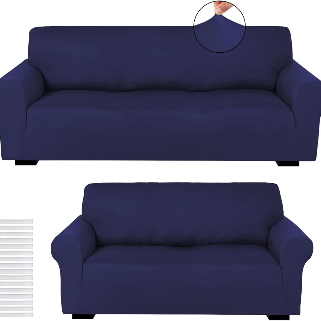 Stretch Sofa Cover Set 2 Piece Form Fit Slipcover for 2 Seater & 3 Seater Couch – Wrinkle Proof Loveseat Furniture Protector, 5 Colors, Milk Silk