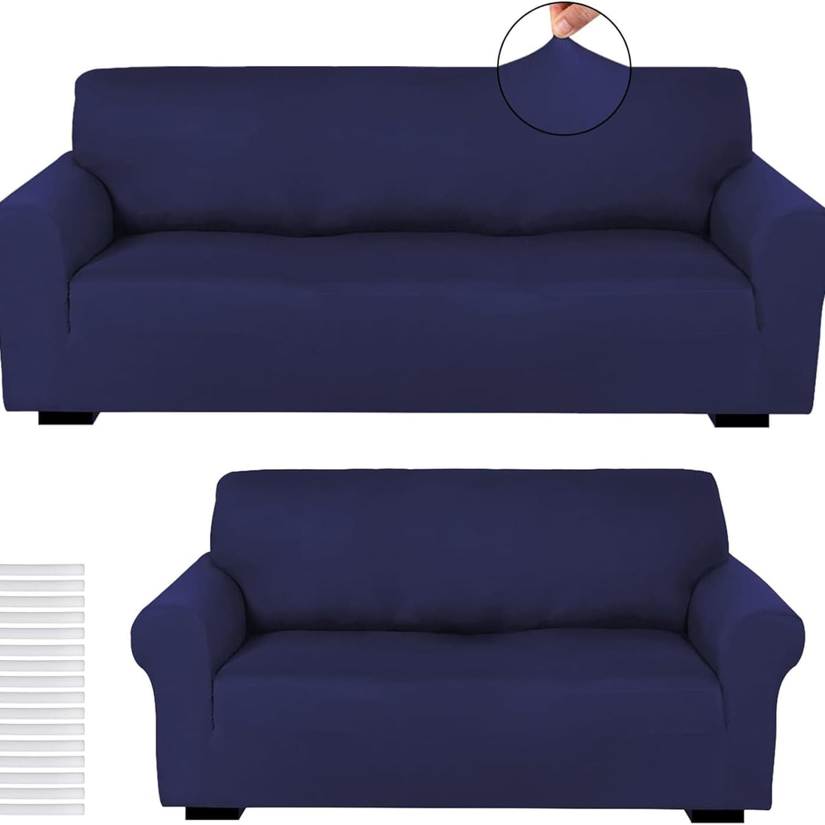 Stretch Sofa Cover Set 2 Piece Form Fit Slipcover for 2 Seater & 3 Seater Couch – Wrinkle Proof Loveseat Furniture Protector, 5 Colors, Milk Silk