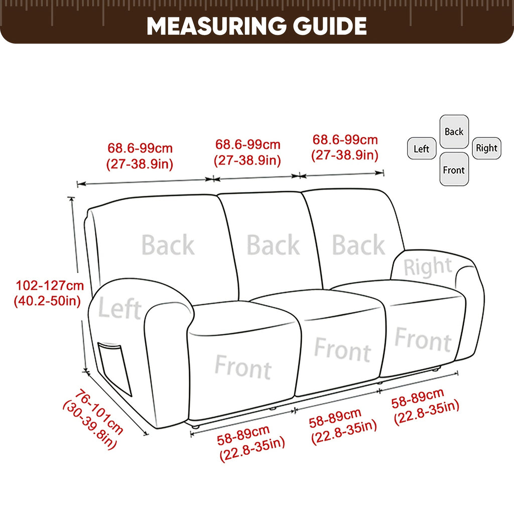 8-Piece Recliner Slipcover Set for 3-Seat Sofa – Flexible Soft Slide Sleeve Furniture Protector with Pocket, Stretch Couch Cover for Living Room, Office & Sofa Chair