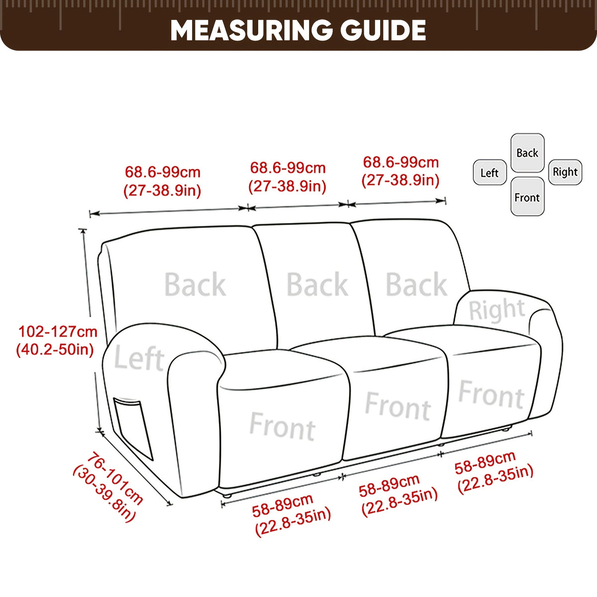 8-Piece Recliner Slipcover Set for 3-Seat Sofa – Flexible Soft Slide Sleeve Furniture Protector with Pocket, Stretch Couch Cover for Living Room, Office & Sofa Chair