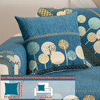 Bohemian Embroidered Sofa Cushion Cover Geometric Tree Leaf Design Pet Friendly Elegant Blue Gold for Living Room Bedroom Office All Sofa Sizes