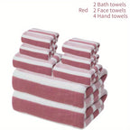 8-Piece Hotel-Quality Striped Bath Towel Set – Lint-Free Super Absorbent Two-Color Towels | 2 Large Bath Towels, 2 Medium Bath Towels & 4 Washcloths