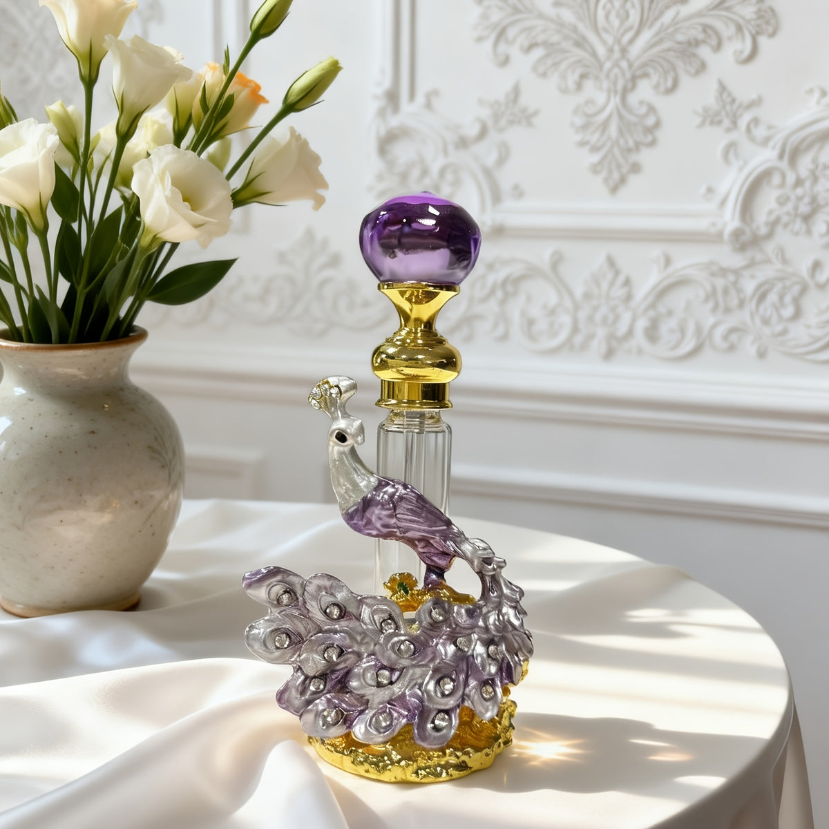 Peacock Perfume Bottle Refillable Vintage Cubic 0.14oz | Portable Decorative Essential Oil Dispenser Bottle for Travel, Holiday, Vanity Decor, Gift for Girls, Empty Bottle Only