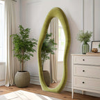 Full Length Mirror 63x24 Inch Irregular Body Floor Mirror with Flannel Frame Leaning Wall Hanging Mirror for Bedroom Entryway Living Room