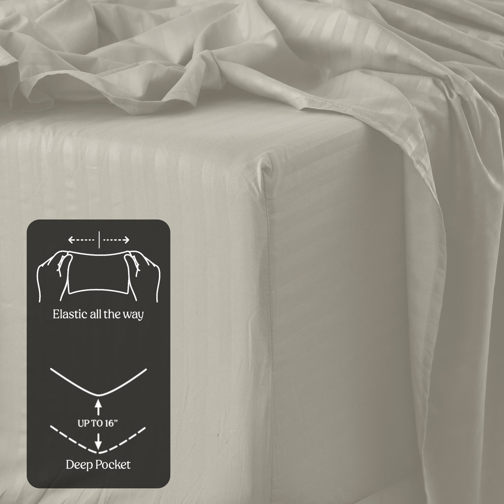 Luxury Striped Bed Sheet Set 3 or 4 Pcs – Hotel-Quality Deep Pocket 16", Extra Soft Breathable Cooling Sheets, Wrinkle & Fade Resistant, Twin Twin XL Full Queen King Cal King, 11 Colors