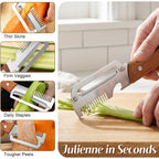 Vegetable Peeler Set 4-Piece Wooden Handle Stainless Steel Wide Blade – 3-in-1 Peeler Shredder & Bottle Opener for Potato Carrot, Kitchen Camping Travel Holiday Banquet Tool