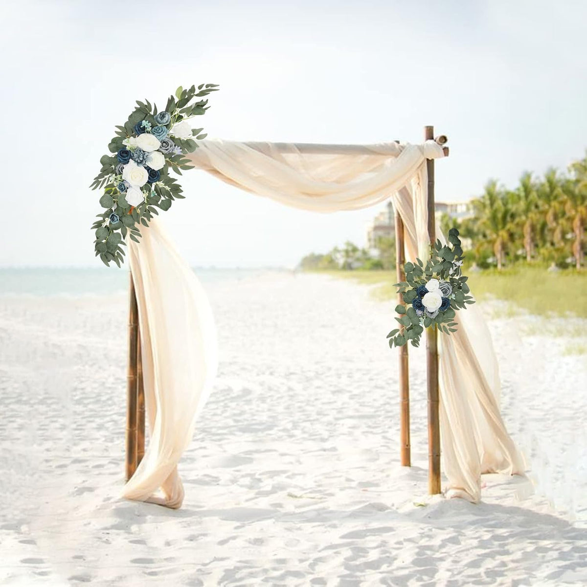 Artificial Wedding Arch Flower Garland Set with Peonies & Eucalyptus, Faux Floral Swag for Wedding Backdrop, Party, Bridal Shower, Mother's Day & Valentine's Day Decoration, Pink or Blue White