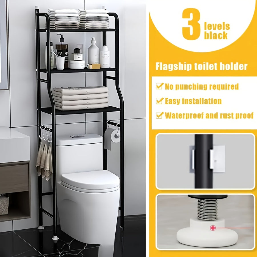 Over Toilet Storage Rack 3 Tier Metal Bathroom Organizer No Drill Space Saving Vertical Shelf Above Toilet Minimalist Design White or Black Small Bathroom Storage Solution