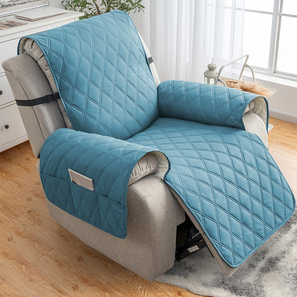 Quilted Recliner Sofa Cover Anti-Slip Wear-Resistant 4-Layer Fabric Dual Side Pockets Machine Washable Pet Home Bedroom Living Room 10 Colors 2 Sizes