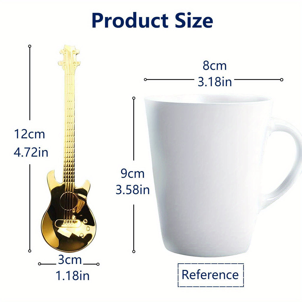Guitar-Shaped Stainless Steel Teaspoon Set of 6 in Random Colors – Food Safe 304 Steel Novelty Coffee Tea Spoons for Music Lovers, Gifts & Fun Table Settings