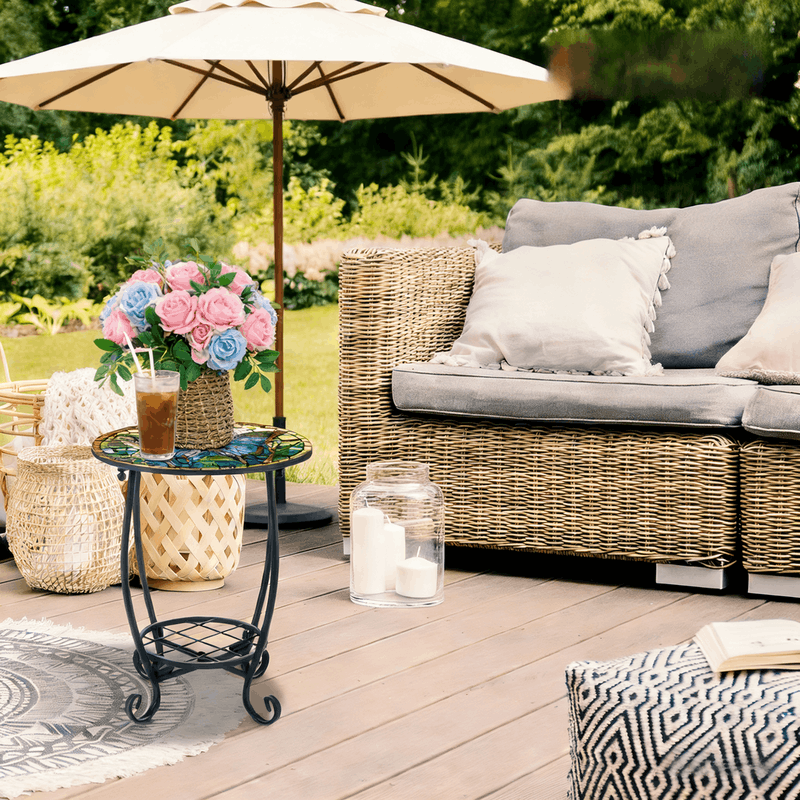 13.5 Inch Round Side Table Indoor Outdoor – Space-Saving Modern Accent Table for Patio Balcony Living Room Sofa Garden