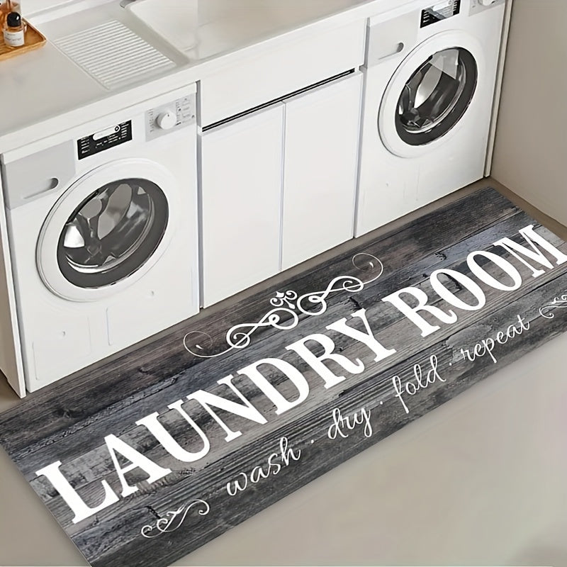 Non-Slip Runner Rug with Rubber Backing Machine Washable Gray Wood-Tone Farmhouse Floor Mat for Hallway Bathroom Laundry Room Multiple Sizes