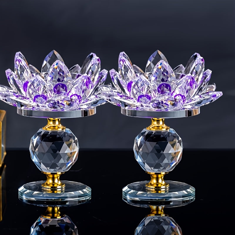 Crystal Lotus Candle Holders Set of 2 Polished Decorative Desktop Centerpiece for Christmas Thanksgiving Halloween Easter Hanukkah Home Decor