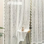 Phoenix Tail Floral Lace Sheer Curtain – Elegant Semi-Sheer Rod Pocket Panel with Eyelet Detailing | Living Room, Kitchen & Bathroom | White, Green & Coffee