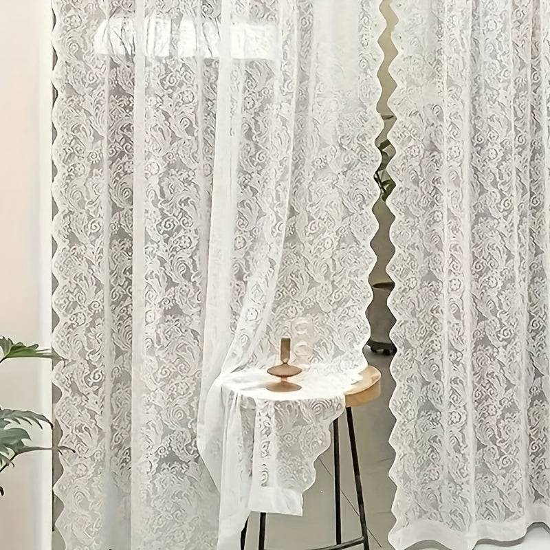 Phoenix Tail Floral Lace Sheer Curtain – Elegant Semi-Sheer Rod Pocket Panel with Eyelet Detailing | Living Room, Kitchen & Bathroom | White, Green & Coffee
