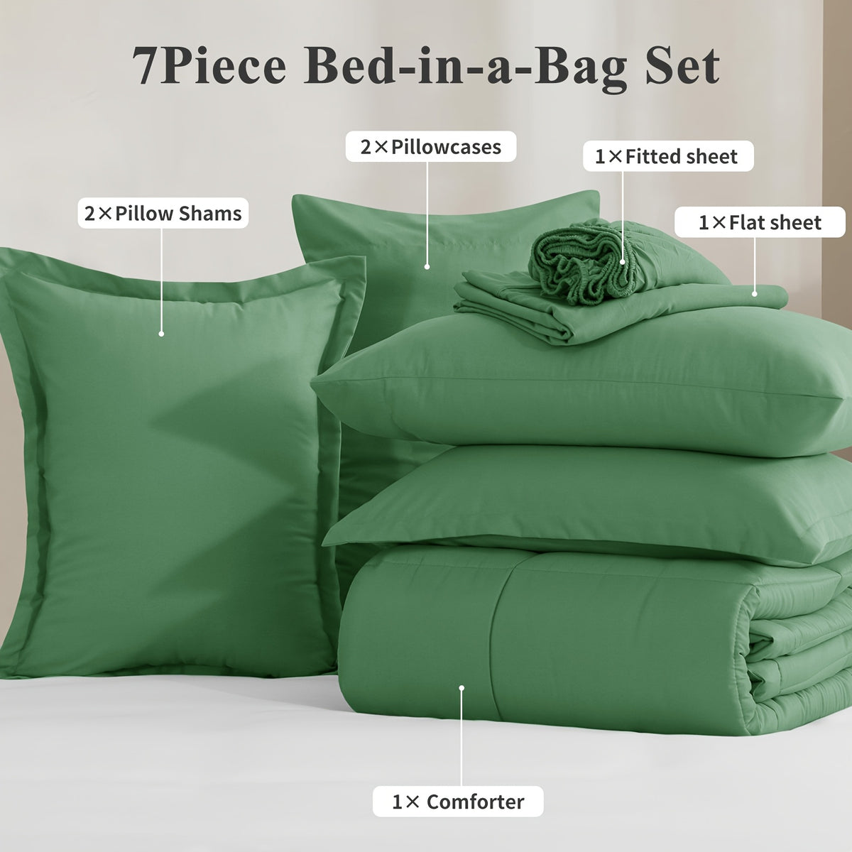 Bed in a Bag Queen 7 Piece Fluffy Comforter Set – Ultra-Soft Microfiber Bedding with Comforter, Fitted Sheet, Flat Sheet & 4 Pillowcases, Hypoallergenic Breathable All Season Bedding Gift for Her