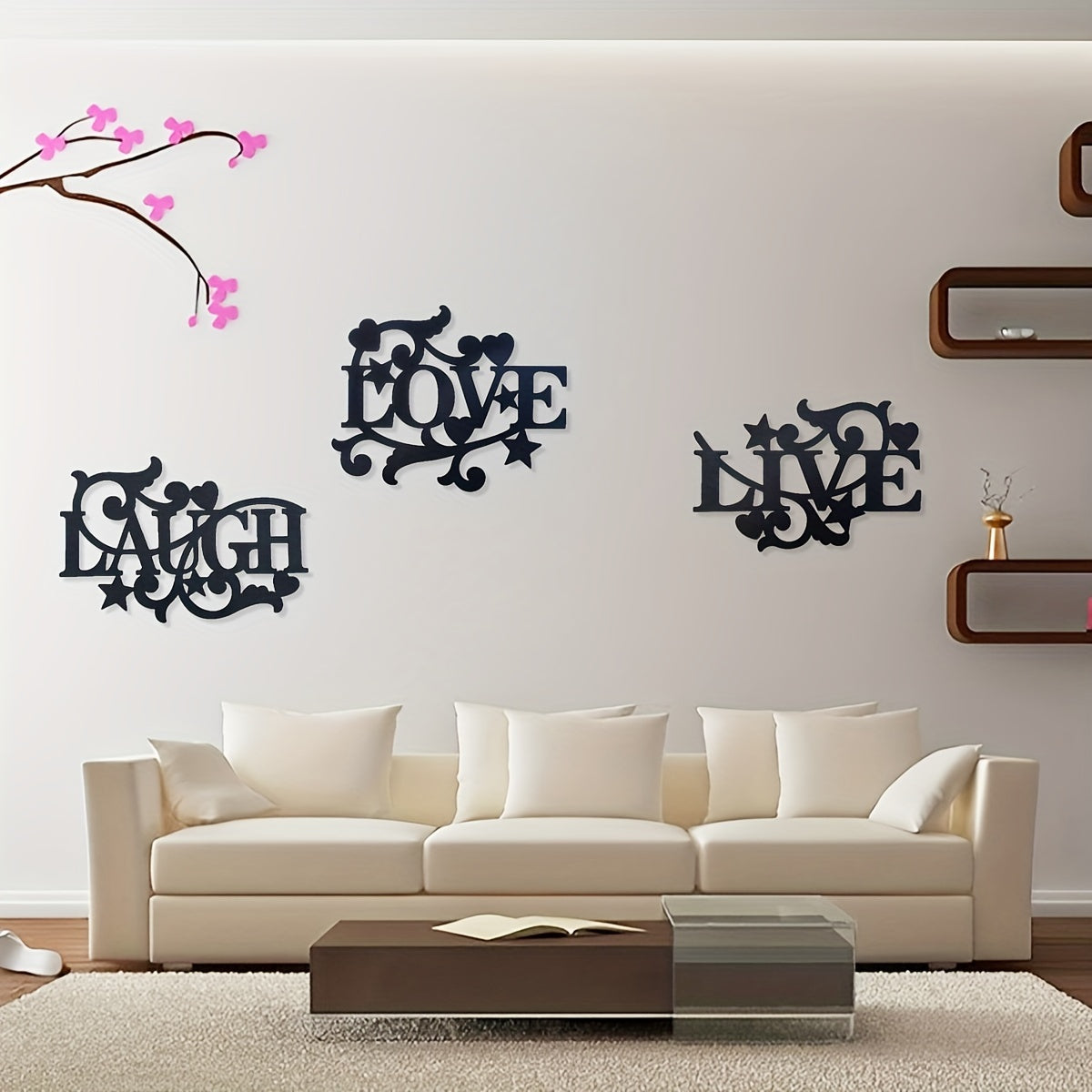 3-Piece Metal Wall Art Set – Love Life Laughter Letter Sign Silhouette | Modern Elegant Black Wall Decor for Living Room, Bedroom & Kitchen | Stylish Home Art Decoration