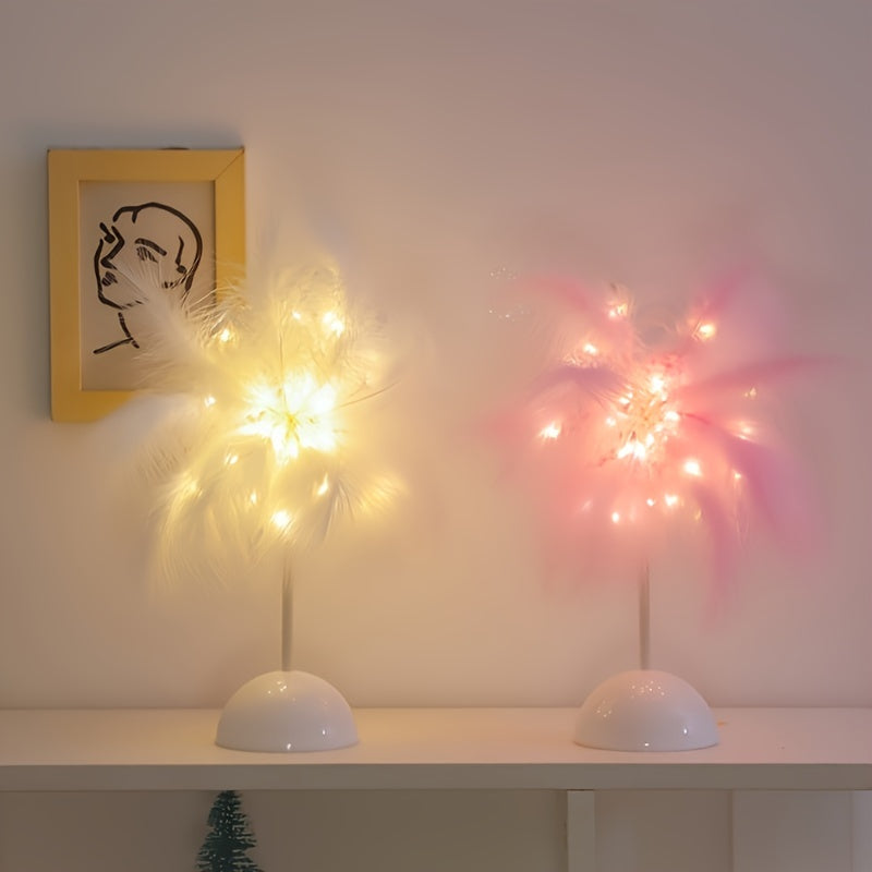 Feather LED Copper Wire Table Lamp Night Light – 40-Head Romantic Atmosphere Light for Bedroom, Living Room, Birthday & Valentine's Day Decor