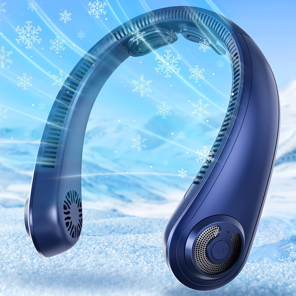 Neck Fan 5-Speed Bladeless Quiet 360 Airflow Rechargeable Personal Cooling Wearable Fan for Hot Flashes Travel Camping Amusement Park Home Office Outdoor Gift for Women Men Dark Blue