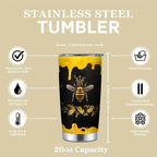Queen Bee Tumbler 20oz Stainless Steel Insulated Travel Mug with Lid & Straw - Bee Lover Gift for Women Oval Shape