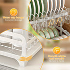 2-Tier Dish Drying Rack with Drainboard – Large Carbon Steel Dish Drainer with Glass & Utensil Holders, Drying Mat, Rust-Resistant, for Kitchen Countertop – Foldable & Double Layer Options