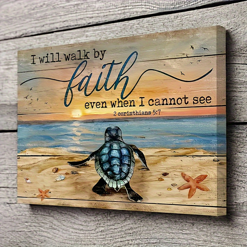Sea Turtle Canvas Wall Art with Wood Frame – 11.8x15.7 Modern Ocean Beach Painting for Bathroom, Bedroom & Office, Minimalist Coastal Wall Decor Framed Picture