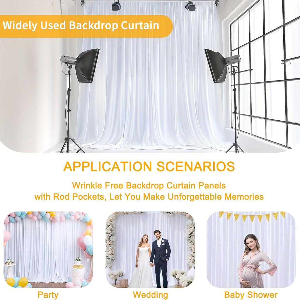 Wrinkle-Free White Backdrop Curtains Polyester, Wedding Party Photo Backdrop Drapes Rod Pocket, Single Panel or Sets of 6 8 12 Pieces