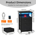 USB Charging Nightstand with 3 Drawers and Storage Shelf Side End Table Heavy Duty Night Stand for Bedroom Dorm Small Spaces USB Port and Power Outlet