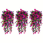 Morning Glory Artificial Hanging Flowers 3pcs with Persian Grass & Eucalyptus – UV-Resistant Faux Floral Bundle in Mix & Fuchsia, Outdoor Home Office Garden Decor, Mother’s Day & Thanksgiving Gift