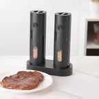 Electric Salt and Pepper Grinder Set 2-Piece USB Rechargeable with LED Light & Charging Base - One-Hand Automatic Salt Pepper Mill Shaker Set for Kitchen Cooking Dining Gift, Black/Green