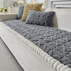Boho Quilted Fleece Sofa Cover Thick – 400g Plush Polyester, Non-Slip, Pet-Friendly, Machine Washable, 2/3/4 Seater, Bedroom Living Room Office Decor, Grey