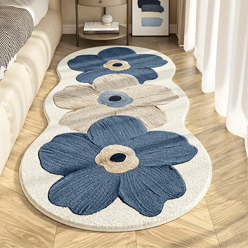 Fluffy Sheep Pastoral Area Rug - Soft 1000G Irregular Shape Bedside Mat with Transparent Flower & Sheep Design, Non-Slip PVC Backing, Machine Washable Cozy Rug for Bedroom & Corridor