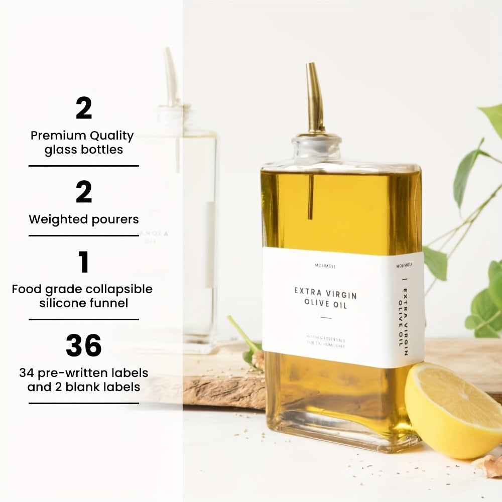 Glass Oil & Vinegar Dispenser Bottles Set – 350ml Rectangular Kitchen Dispensers for Olive Oil, Soy Sauce & Coffee Syrup, 2-Pack or 4-Pack in Gold, Silver or Black