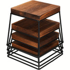 Set of 4 Square Wooden Cake Stands with Metal Wire Bases – Dessert Display Stands for Cupcakes, Appetizers & Party Serving