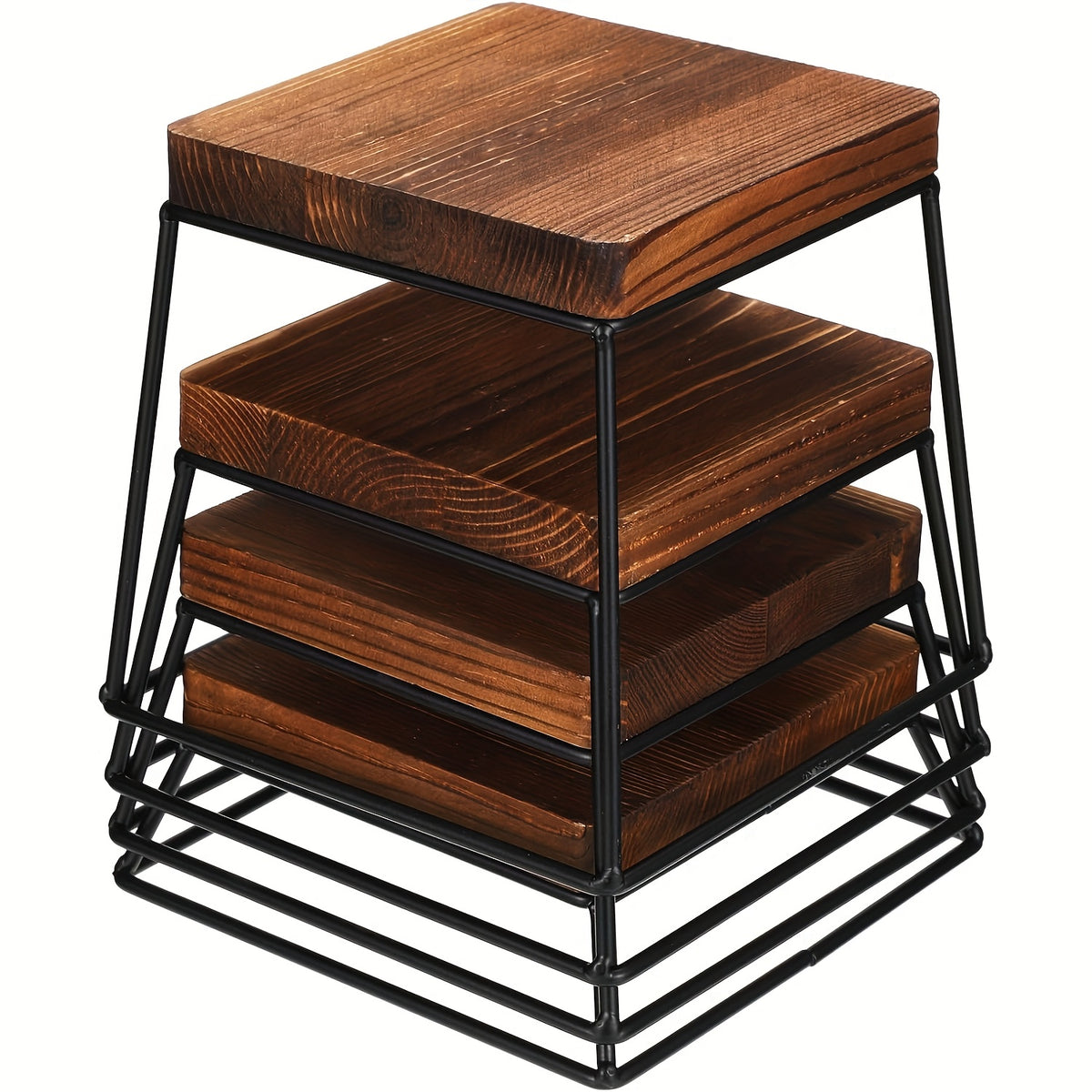 Set of 4 Square Wooden Cake Stands with Metal Wire Bases – Dessert Display Stands for Cupcakes, Appetizers & Party Serving