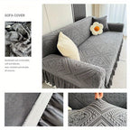 Velvet Jacquard Sofa Slipcover Grey Ruffle Detail Non-Slip Dustproof Stretch Machine Washable All-Season 1 2 3 4 Seater L-Shape Compatible Luxury Couch Cover