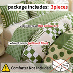 Green Geometric Duvet Cover Set 3 Piece Soft Microfiber with 2 Pillowcases Multiple Sizes Bedroom Decor Comforter Not Included