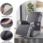 Quilted Recliner Cover with Side Pocket Anti-Slip Elastic Band Pet Furniture Protector – Easy to Install Sofa Recliner Slipcover for Living Room, All-Season Home Decor