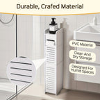 Slim Bathroom Storage Cabinet PVC Organizer with Toilet Paper Holder for Tight Spaces Bathroom Bedroom Living Room Easy Assemble Compact White