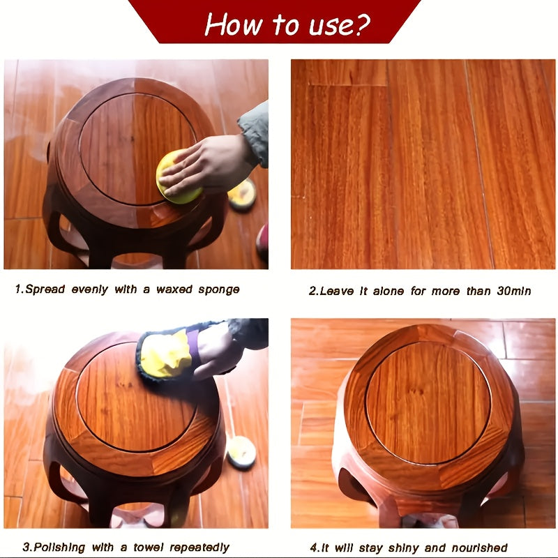 Beeswax Wood Furniture Polish & Protector with Sponge, Natural Bee Oil for Wooden Furniture Floor Maintenance Anti-Crack & Shine Restoration, 40g All-Wood Surface Care