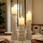 Rustic Wooden Pillar Candle Holders Set of 3 Farmhouse Style Table Centerpiece Coffee Table Fireplace Mantel Home Decor