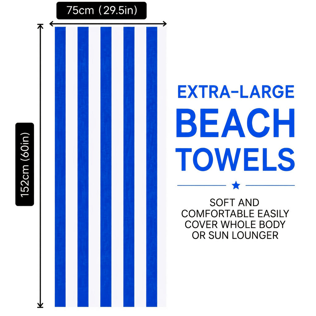 Oversized Striped Beach Towels 2 or 4pcs – Ultra-Soft Quick-Dry Sand-Free Vacation Design | Multiple Colors | Great for Beach, Swim, Travel, Yoga, Camping & Bath