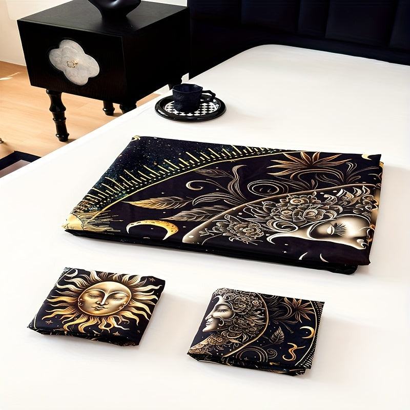 Celestial Sun Moon Duvet Cover Set 3 Piece - Soft Breathable Galaxy Planet Print Bedding Twin Full Queen King Dorm Bedroom No Insert