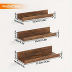 Floating Wall Shelves Set of 3, Wall Mounted Display Shelf 3 Sizes Heavy Duty Brown Storage Rack – Space Saving Home Organizer for Bathroom Bedroom Living Room Kitchen
