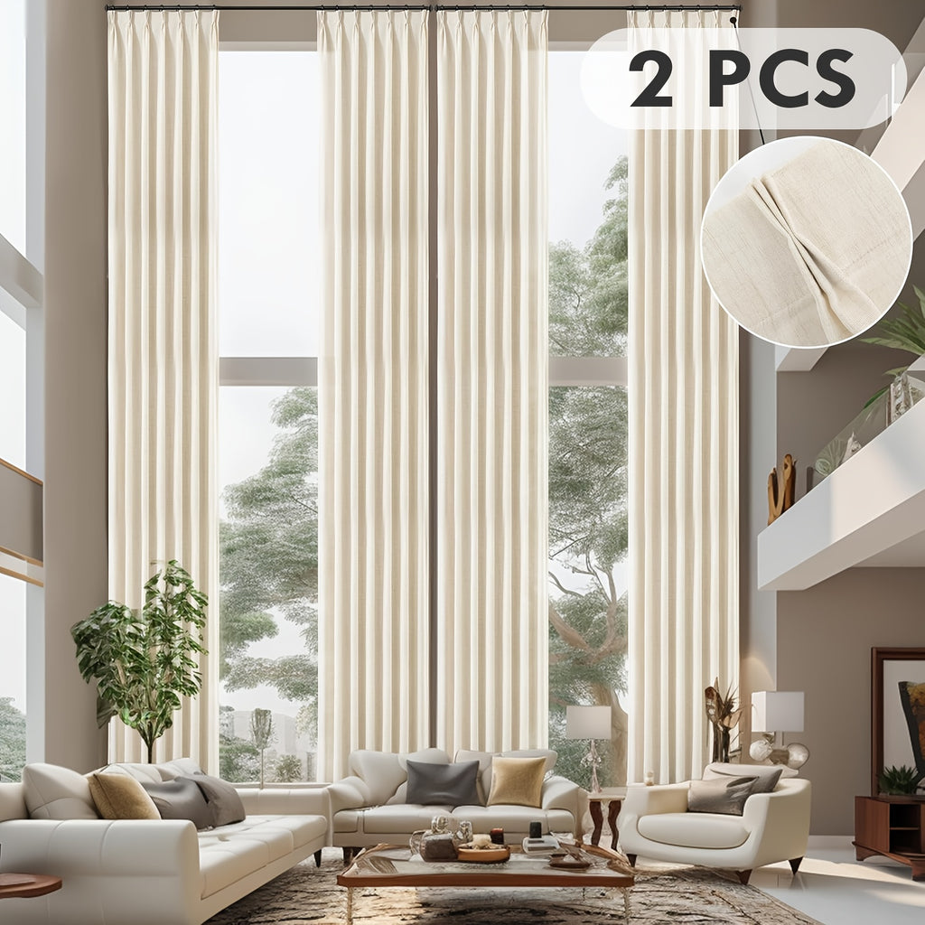 Pinch Pleated Textured Semi-Sheer Curtains – Farmhouse & Modern Rustic, Back Tab | Living Room & Bedroom | 2 Colors, 12 Sizes | Packs of 2 & 4 | Nuvia Haven