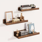 Floating Wall Shelves Set of 3, Wall Mounted Display Shelf 3 Sizes Heavy Duty Brown Storage Rack – Space Saving Home Organizer for Bathroom Bedroom Living Room Kitchen
