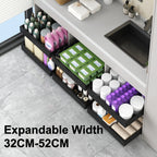 Pull Out Cabinet Organizer Shelf – Expandable Sliding Storage Drawer, Heavy Duty Carbon Steel, No Drill Under Sink Basket for Kitchen, Bathroom & Laundry, 2/4/6 Pack
